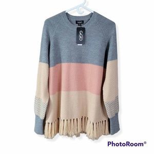 NWT Gigio Elsie Knit Colorblock Fringe Sweater Medium